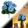 thumbnail image 2 of 15" Artificial Geraniums Silk Flowers – Realistic Outdoor & Indoor Decor for Garden, Porch, and Balcony | Lifelike Geranium Bush with 5 Flower Branches & 20 Leaves, Blue, 2 of 9