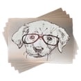 thumbnail image 1 of Ambesonne Dog Place Mats Set of 4, Hipster Puppy Glasses, Standard Size, White Tan Brown, 1 of 6