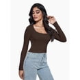 thumbnail image 2 of Women Crew Neck Knitted Crop Shirt Long Sleeve Low Cut Basic Solid Tee Sexy Cutout Blouse Top Streetwear, 2 of 6