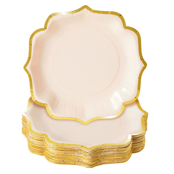 48-Pack Pink Scalloped Paper Party Plates with Gold Foil Edges (9 in)