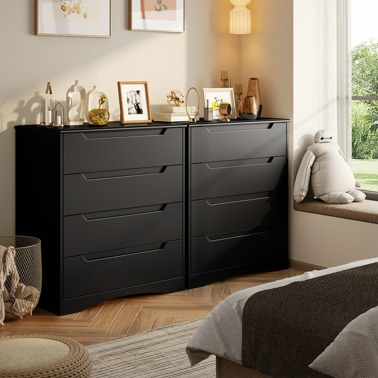 Dresser for Bedroom, Lofka 4 Drawer Dresser with Cutout Handles, Anti-Tip  Safety, Large Storage Capacity, Modern Wood Chest of Drawers, Black -  Walmart.com