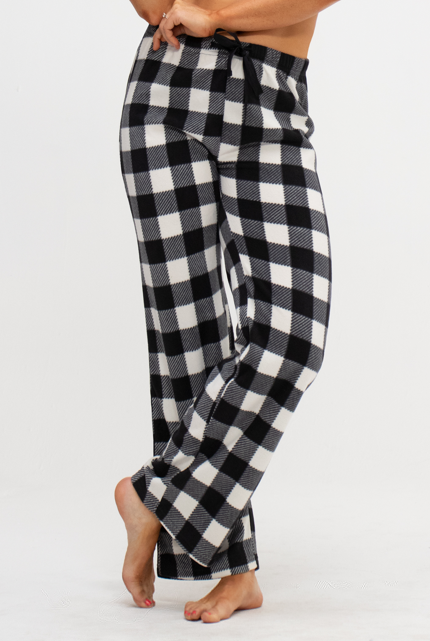 thumbnail image 4 of DEVOPS 2 Pack Women's Buffalo Plaid Plush Fleece Pajama Pants Sleepwear (X-Small, White/Red), 4 of 7