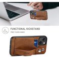 thumbnail image 3 of for iPhone 13, PU Leather Wallet Case Back with Elastic Card Slot Magnetic Clasp Kickstand Hand Strap Protective Cover for iPhone 13 6.1 inch 2021 (Brown), 3 of 6