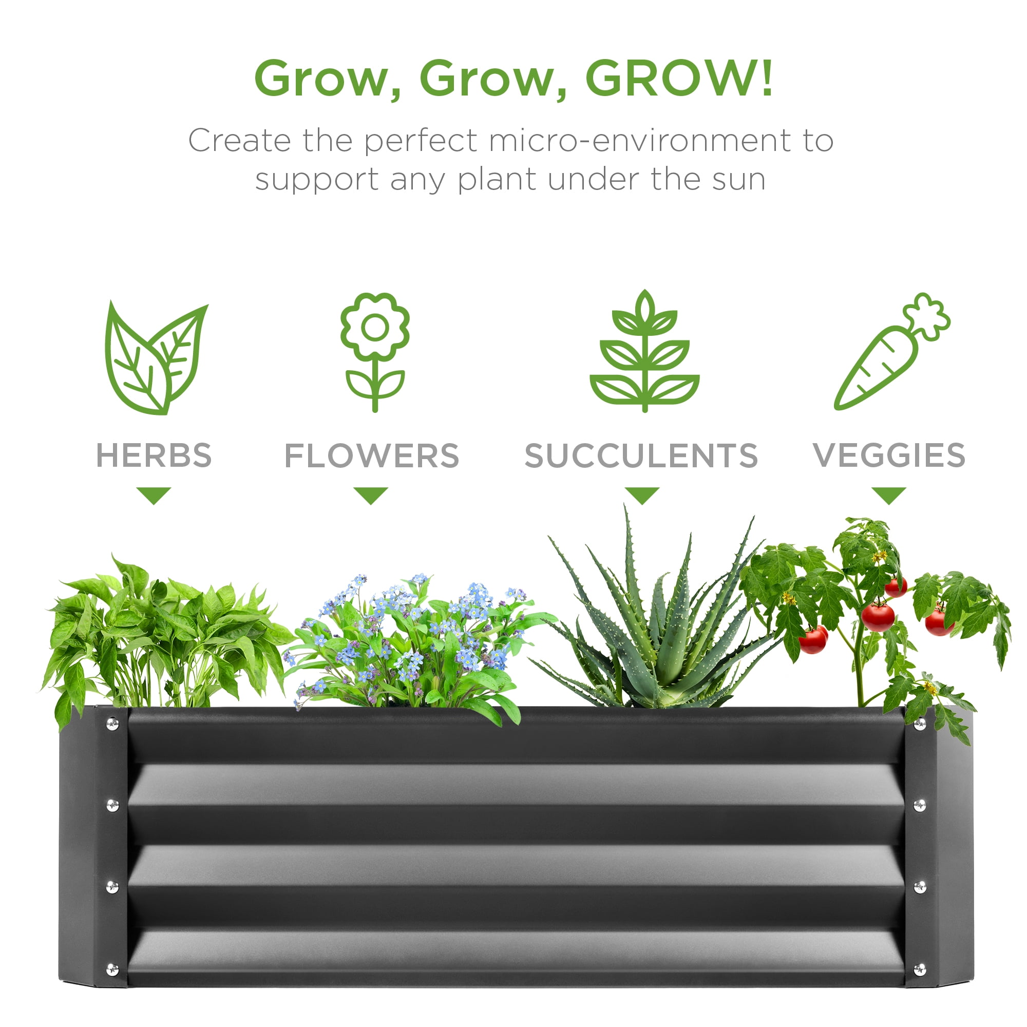 Best Choice Products 6x3x1ft Outdoor Metal Raised Garden Bed for Vegetables, Flowers, Herbs, Plants - Dark Gray