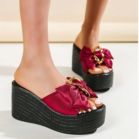 

Aoujea Comfortable Sandals for Women Casual Beach Fish Mouth Flower Bow Knot Comfortable Thick Sole Slippers Red 8.5
