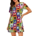 thumbnail image 1 of Balery Colorful Bulldog Camisón de manga corta con cuello redondo para mujer, cómodo y elegante., 1 of 6