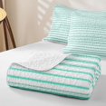thumbnail image 4 of Castle Fairy Retro Horizontal Stripe Bed Spread Queen 3pcs,Mid Century Thin Line Queen Coverlet Set,Mint White,1 Quilt and 2 Pillowcases, 4 of 7