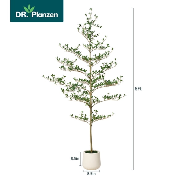 DR.Planzen 6FT Artificial Black Olive Tree with UV-Resistant Silk Leaves & White Planter, Tall Artificial Plant for Home Office Indoor Outdoor Decor