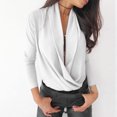 thumbnail image 2 of Moda mujer sexy manga larga multicolor costura profundo swing cuello blusa camisa Pompotops  gfhjh15752, 2 of 8
