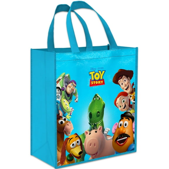 Toy Story Tote Bag - Disney Accessories Set with 15" Grocery Bag Featuring Woody, Buzz Lightyear, More | Double-Sided Disney Toy Story Reusable Bags Medium