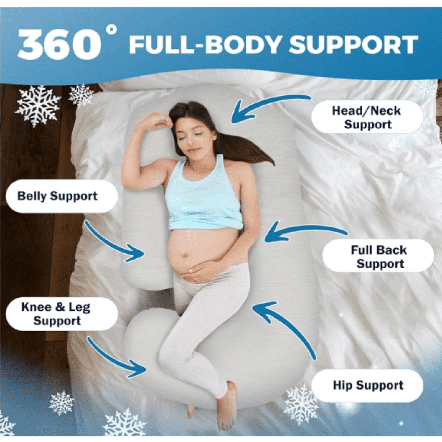 Cooling Pregnancy Pillows for Sleeping – 57-Inch Maternity Pillow for Pregnant Women with Removable Washable Cover – Support for Back, Belly, Neck, Legs,