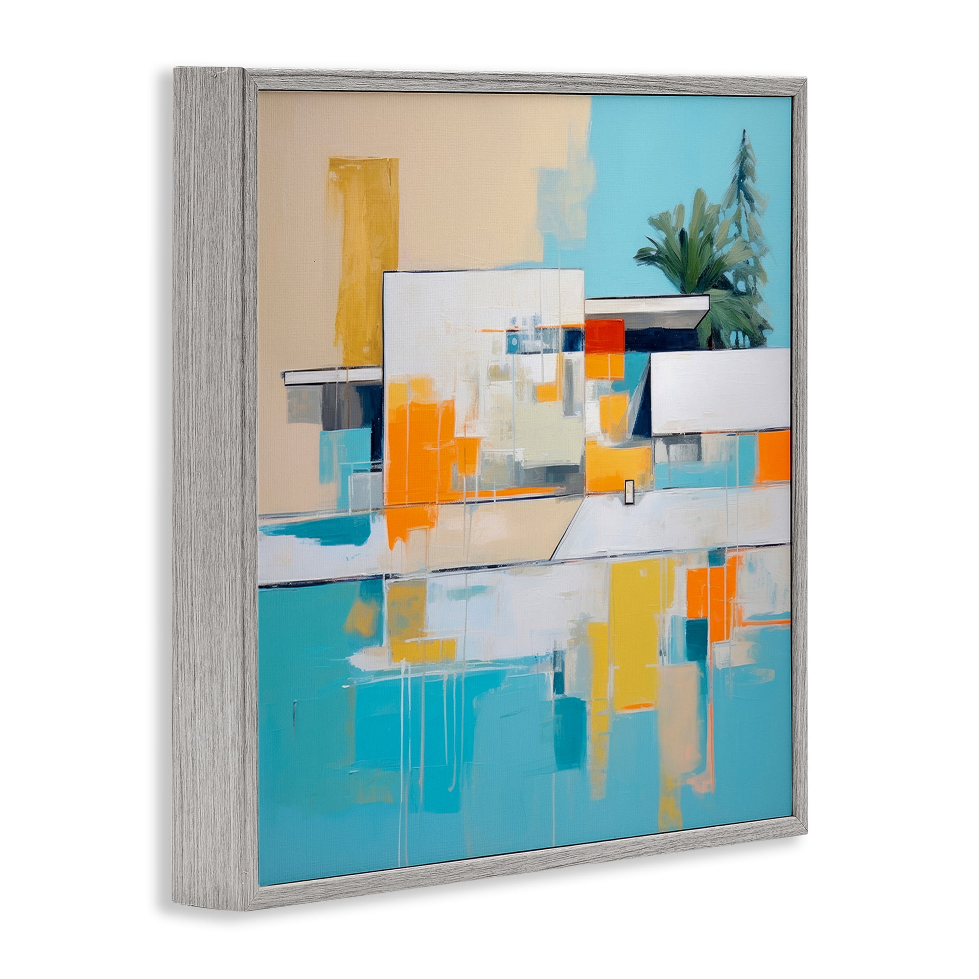 Stupell Industries Tropical Abode Abstraction Town & City Painting Gray Framed Art Print Wall Art, 12 x 12