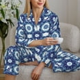 thumbnail image 5 of KLL Vintage Blue Print Women's Long Sleeve Pajamas with Pants Sleepwear Loungewear 2 Set-Small, 5 of 7