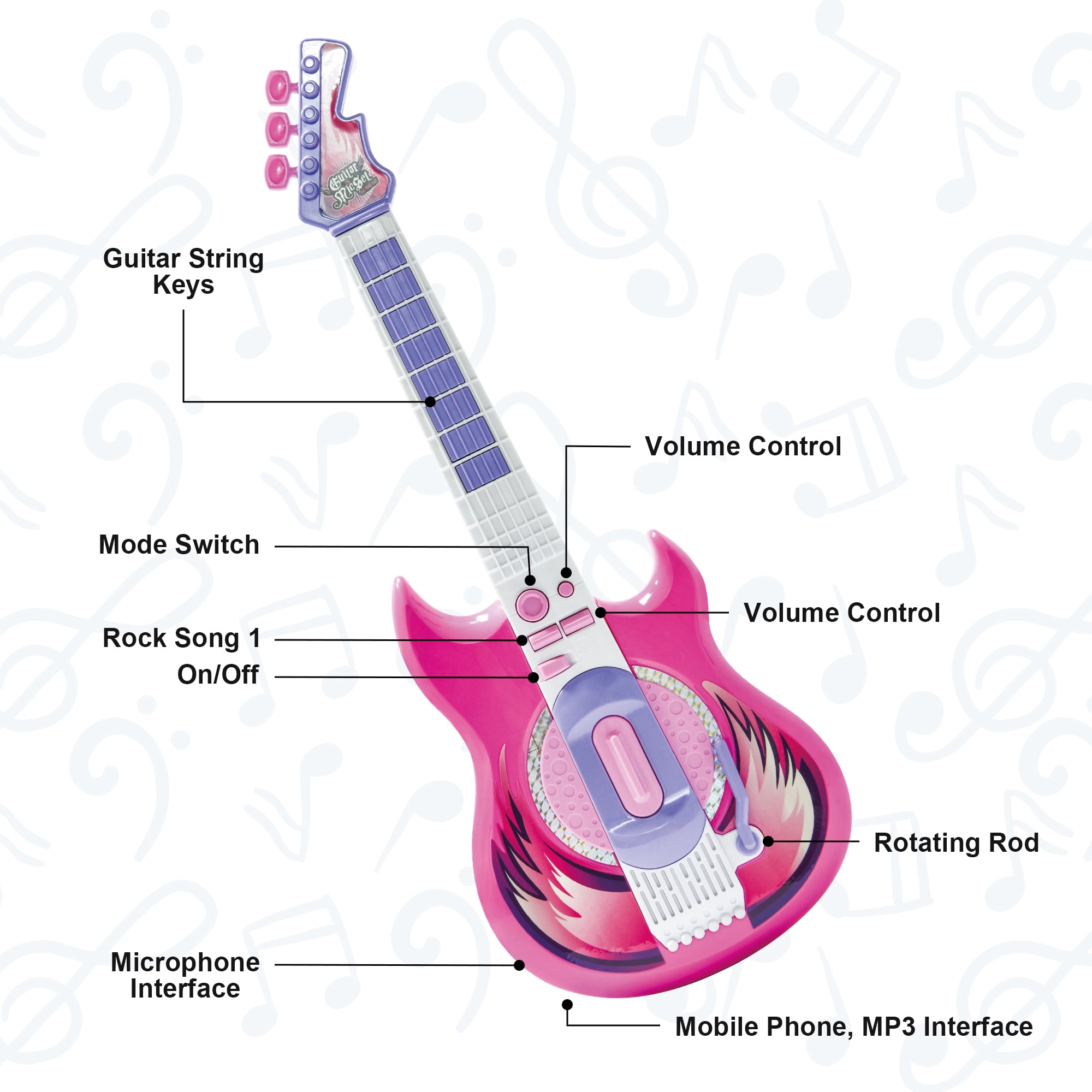 Contixo TG4 Kids Guitar and Microphone Set, Music Toys Starter Kit with Adjustable Stand, Purple