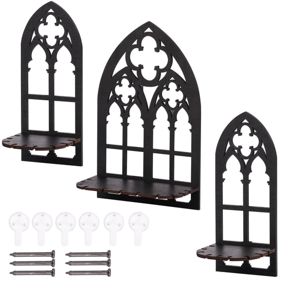 3 Pcs Moon Shelf Crystal Display Case Crystal Display Shelf Window Shaped Floating Shelves Gothic Crystal Shelf Decorative Wall Candle Holder for Wall Decor Home Decor Black