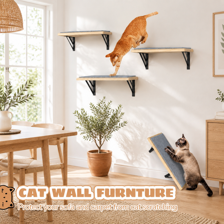 Burlywood Catniture Indoor Set Of 2: Wood Shelves With Pad Climbing ...