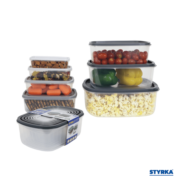Set de 7 contenedores Reutilizables de plástico Styrka 14 piezas Gris