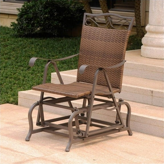 Pemberly Row Resin Wicker Metal Patio Glider in Brown