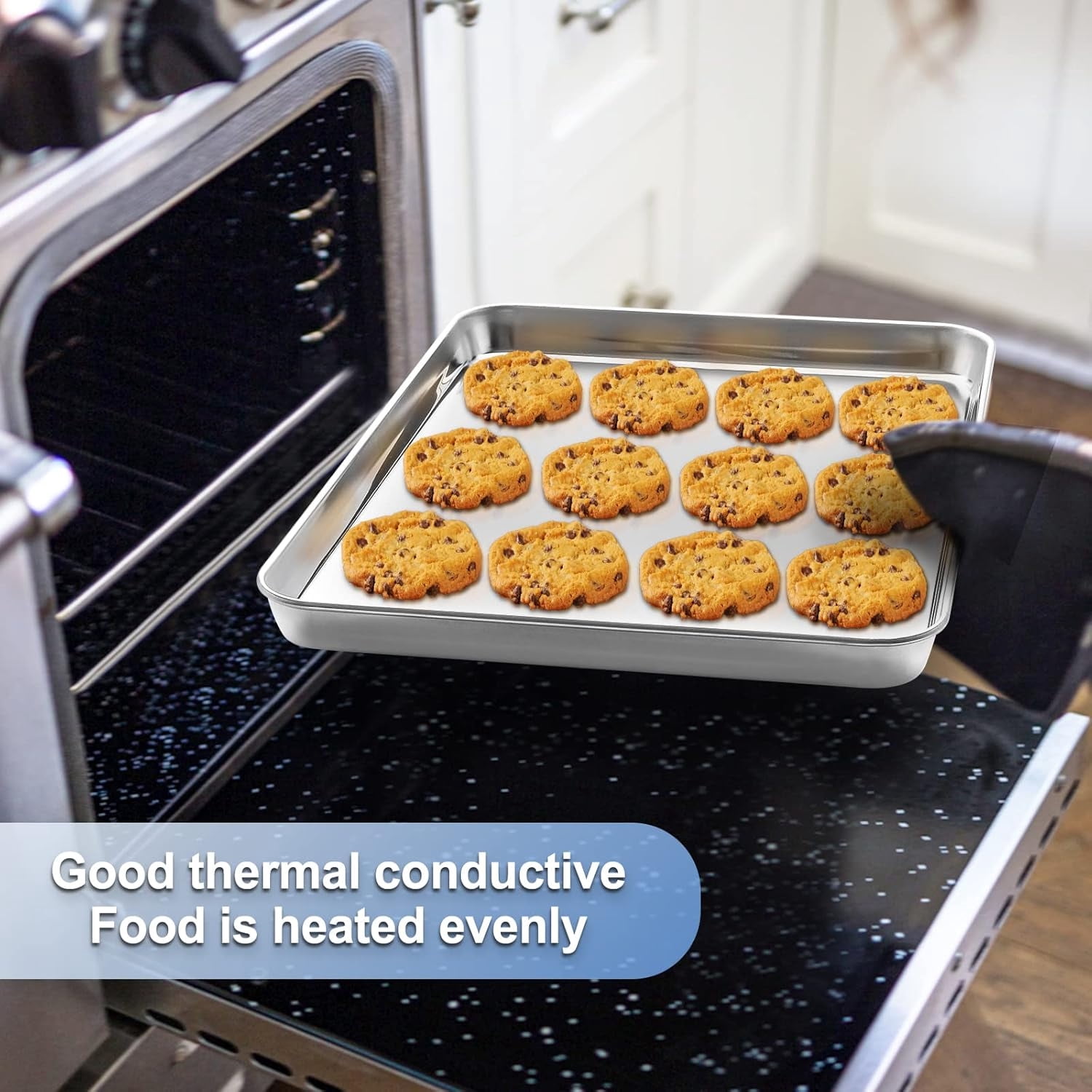 Roasting Pan with Rack - Baking Sheet + Baking Rack,Stainless Steel Cookie Sheets for Baking, Toaster Oven Tray Pans,Rust & Warp Resistant & Nonstick Dishwasher Safe - Size 14 x 10.6 x 0.8 inch