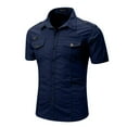 thumbnail image 3 of JXMVOJ Men's Workwear Short Sleeved Shirts, Casual Cotton Shirts, Lapel Collar Button-Down Shirts Military Style Shirt Summer Light Shirts Business Work Tops with Double Pockets, 3 of 8