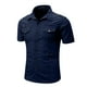 thumbnail image 3 of Blusa y camisa de manga corta con cuello vuelto para hombre, camisa vaquera de manga corta con solapa de color liso, blusa militar para hombre, 3 of 8
