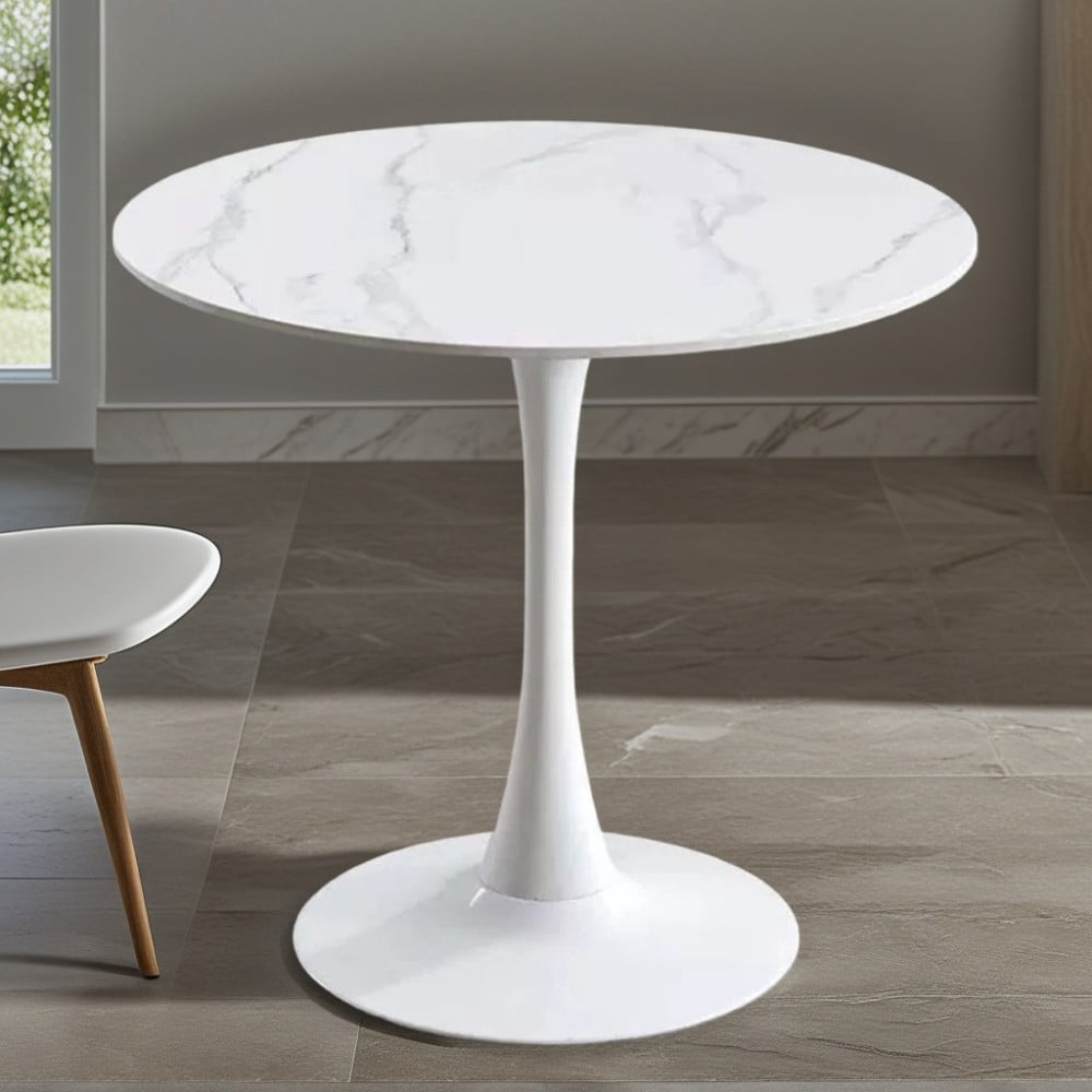 24" Round Dining Table, Modern Tulip Kitchen Table with MDF Top and Steel Pedestal Base, Mid Century Coffee Table for Living Room, Apartment, White