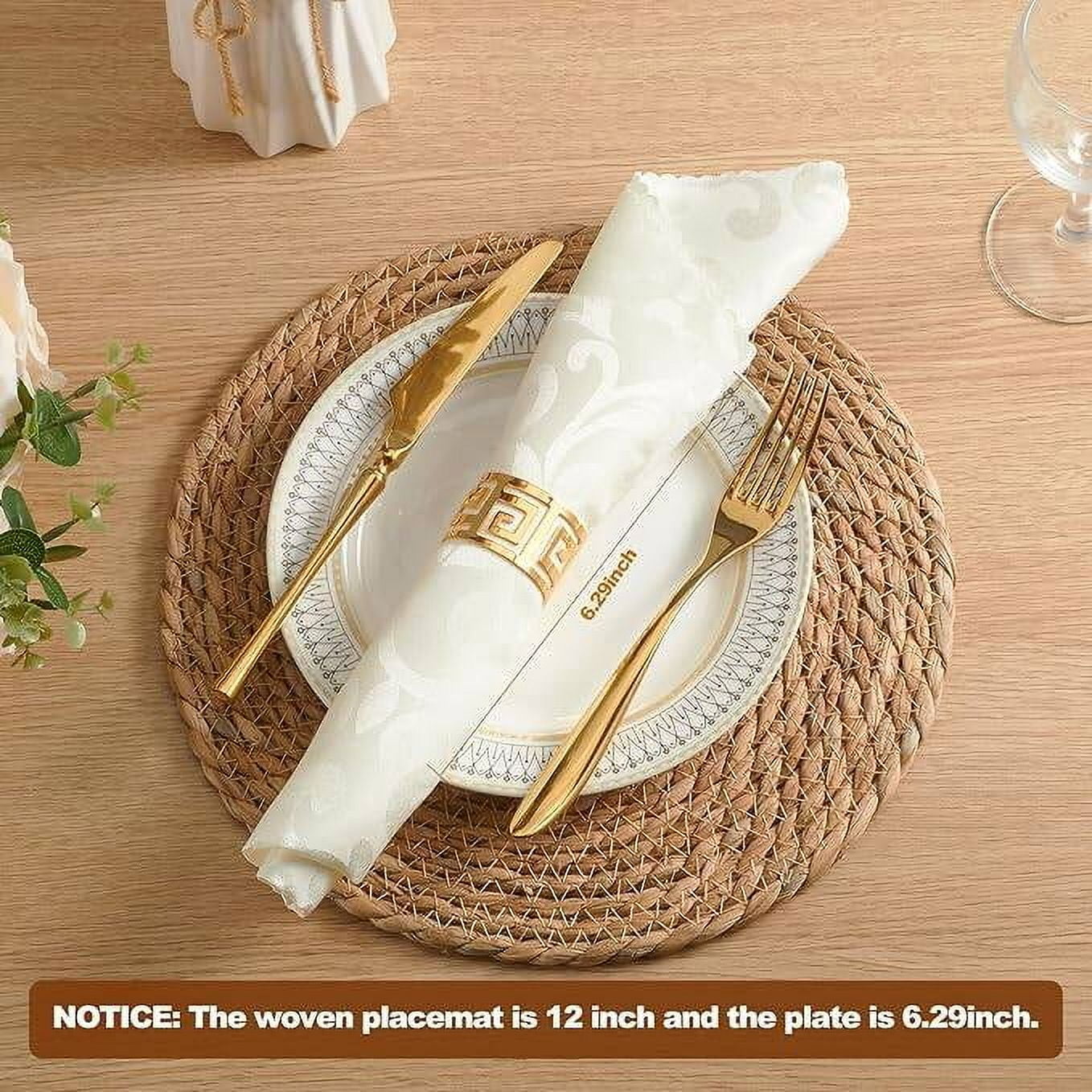 Round Woven Placemats 12 inch Set of 4 - Boho Rattan Placemats Natural Water Hyacinth Placemats, Farmhouse Weave Place Mats, Rustic Braided Wicker Table Mats for Dining Table,Home,Wedding