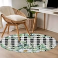 thumbnail image 4 of Round Rug 3.3Ft Washable Non-Slip, Green Eucalyptus Leaves Circle Area Rugs for Living Room Bedroom, Summer Botanical Daisy Black Plaid Indoor Floor Mats Carpet Runner for Home Decor Aesthetic, 4 of 8