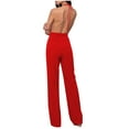 thumbnail image 5 of BLVB Women's V Neck Sleeveless Tied Backless Long Wide Leg Pant Outfits Jumpsuit Elegant Cocktail Party Romper Red, 5 of 7