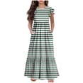 thumbnail image 1 of Robe Florale pour Filles, Manches à Volants Rayées, Robe Décontractée Fluide avec Poches pour Enfants 6-12 Ans Vert, 1 of 7