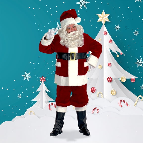 The Costume Center 7-piece Burgundy Deluxe Christmas Santa Suit with Pockets - Adult Size XXXL
