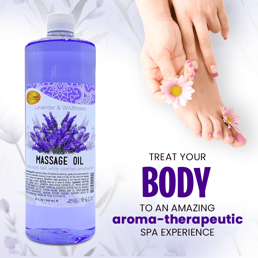 SPA REDI - Massage Oil, Lavender, 32 Oz - Professional Full Body Massage Therapy, Manicure, Pedicure - Relax Sore Muscles and Repair Dry Skin, Enhanced with High Absorption Oils and Vitamin E
