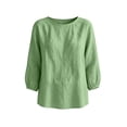 thumbnail image 5 of TGSLY Crew Neck Linen Tops for Women Lightweight Soft Solid Color Crinkle Blouses Relaxed Dressy 3/4 Balloon Sleeve Tshirts with Elastic Cuffs M, 5 of 6