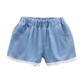 thumbnail image 6 of Girls Denim Shorts Elastic Waist Straight Leg Lace Trim Jorts Trendy Summer Casual Lightweight Jean Shorts with Pockets for 2-12 Years, 6 of 6