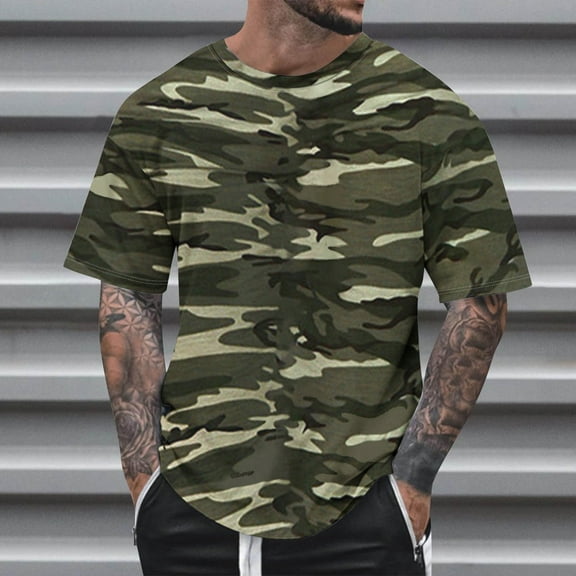 Elvqul Mens Fashion Shirts Workout Multicolor Pullover Short Sleeve Summer Cew Neck Gym Print T-Shirts for Men