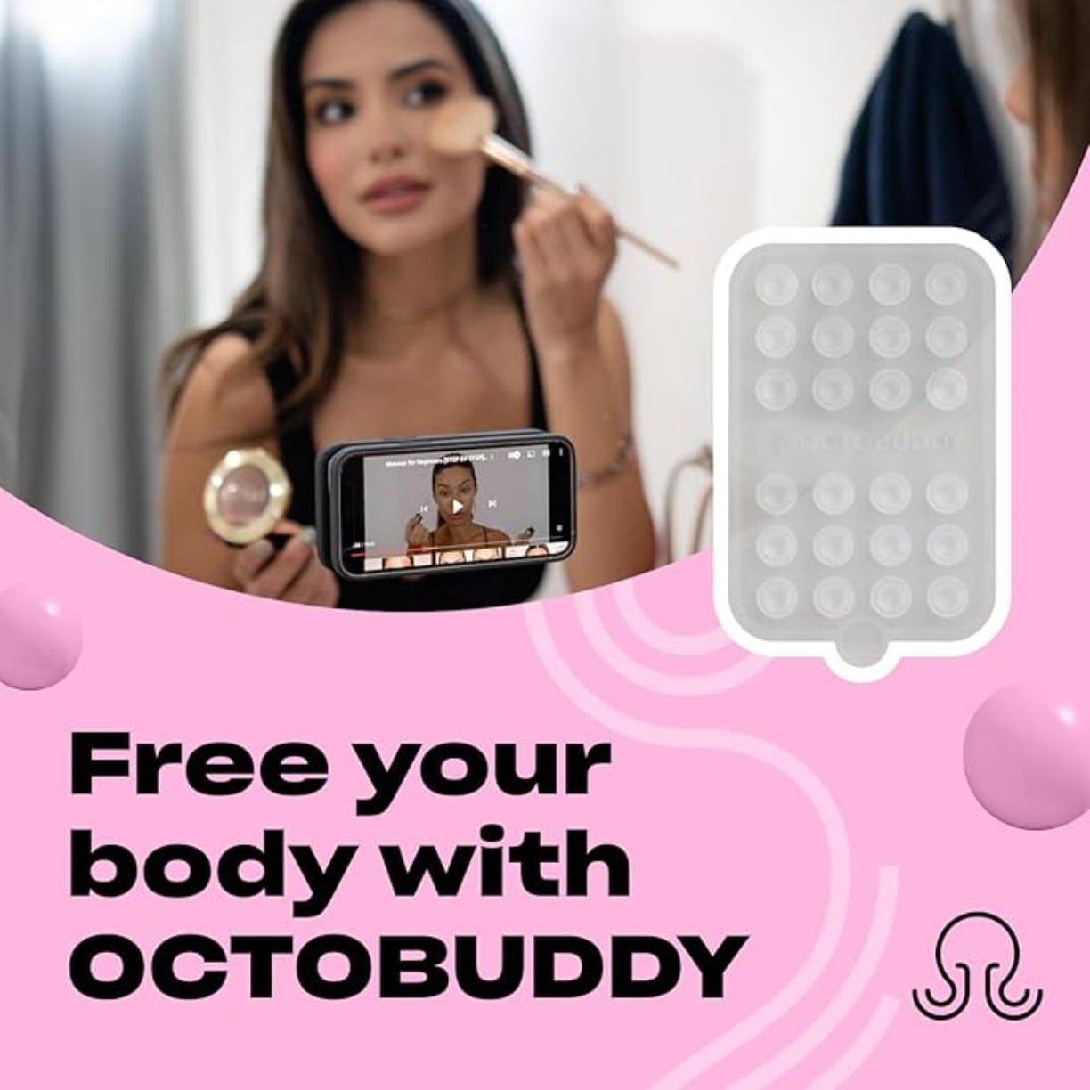 Double-Sided OCTOBUDDY Silicone Suction Phone Case Detachable Mount - Hands-Free, Strong Grip Holder for Selfies & Videos - iPhone & Android Compatible, Transparent