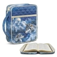 thumbnail image 2 of Xixirimido Bible Cover Case for Women Men, Large Bible Bag Bible Study Supplies Accessories Quilted Bible Carrying Cases with Handle Christian Gift, Wolf Forest Starry Night Blue Pattern, 2 of 7