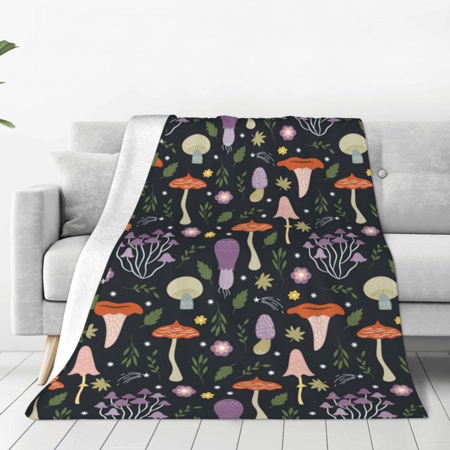 Balery Mushrooms Manta de Felpa Suave y Acogedora – Cobija de Franela Aterciopelada para Cama, Lavable y Cálida para Sofá, Mascotas, Transpirable-50"x40"