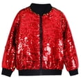 thumbnail image 2 of Xdegoge Boys Girls Sparkly Sequin Jacket Long Sleeve Zipper Bomber Outerwear Shiny Glitter Party Ribbed Collar Cuffs Dance Performance Holiday Casual Coat, 2 of 5