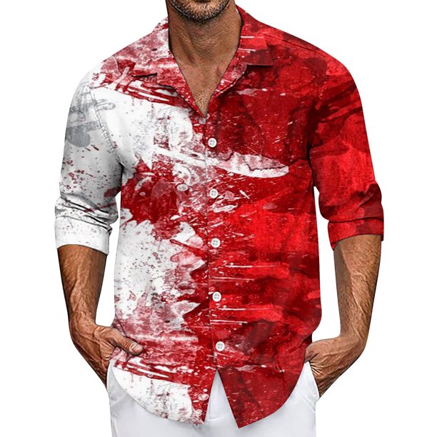 Men's Summer New Loose Print Long Sleeve Shirt Cardigan Beach Shirt M