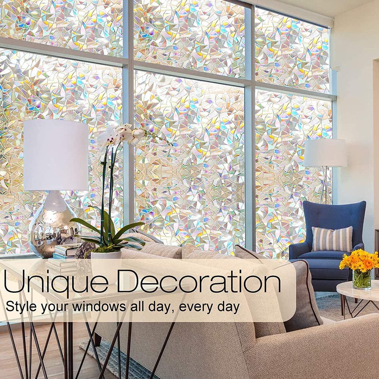 Details about   3D Rainbow Stained Glass Window Film Static Cling Sticker Privacy Home Decor 