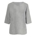 thumbnail image 4 of MIXUE Boho Tops For Women Summer Linen Solid Color V Neck Short Sleeve Fashion Loose Casual T-shirts Outwear,Gray,M, 4 of 5