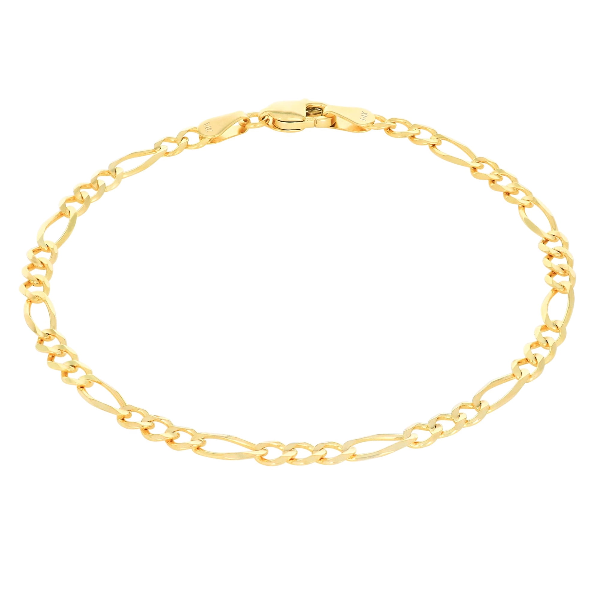 Nuragold 14k Real Yellow Gold Solid Figaro Link 3.5mm Chain Bracelet (7"-9") Italian Jewelry for Men & Women