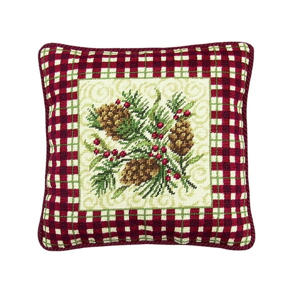 Rustic Pine Needlepoint Pillow