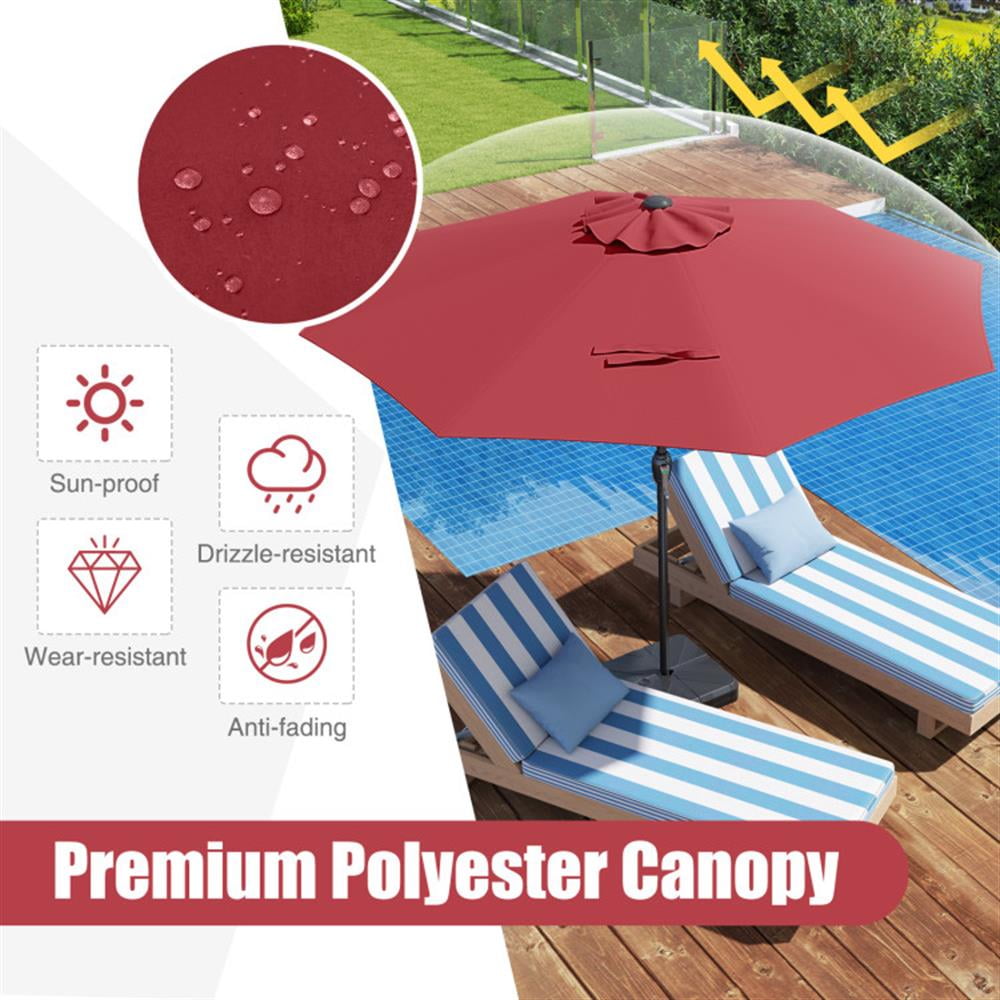 Topcobe Outdoor Heavy Duty Market Umbrella with Crank Handle and 8 Sturdy Ribs, Outdoor Patio Table Umbrella for Garden Backyard Pool Deck-Red