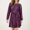 thumbnail image 2 of TAIAOJING Women Boho Casual Dress Velvet Dress Fall Fashion Sleeve High Waist A Line Skater Party Dresses With Belt, 2 of 4
