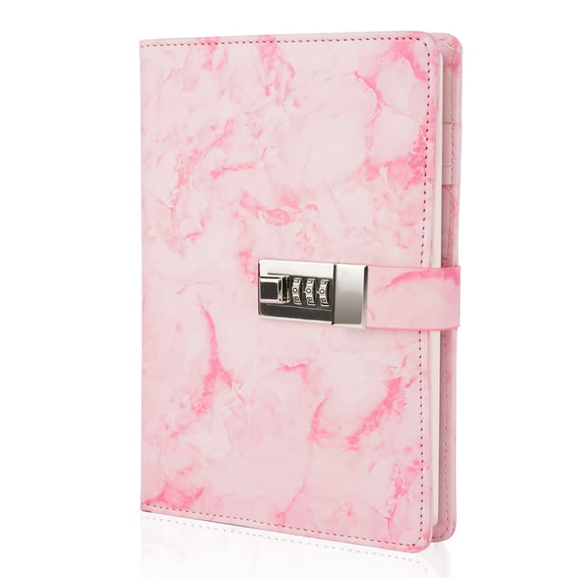 Diario de mármol con candado, diario recargable A5 para niñas y mujeres, 200 páginas, lindo cuaderno con candado de combinación
