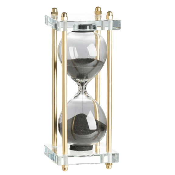 Modern Chic, Hourglass - Gold Finish with Black Sand and Crystal Accent