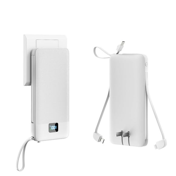 Power Bank Portable Phone Charger, 10000mAh Small Battery Pack with Built-in Foldable AC Wall Plug and Cables