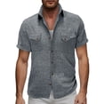 thumbnail image 2 of Mens Cotton Linen Shirts Short Sleeve Wrinkle Free Untucked Shirt Casual Summer Beach Wedding Button Down Tops with Two Pockets Gray, 2 of 7